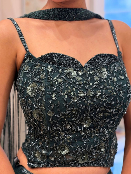 Elara Green Sequin Indo-Western Lehenga Set