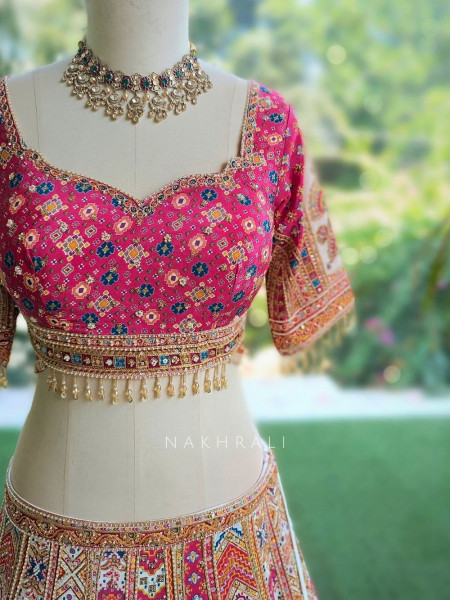 Malika Pink & White Modal Silk & Gaji Silk Lehenga