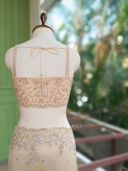 Mira Blossom Cream Saree With Sequin Embroidery