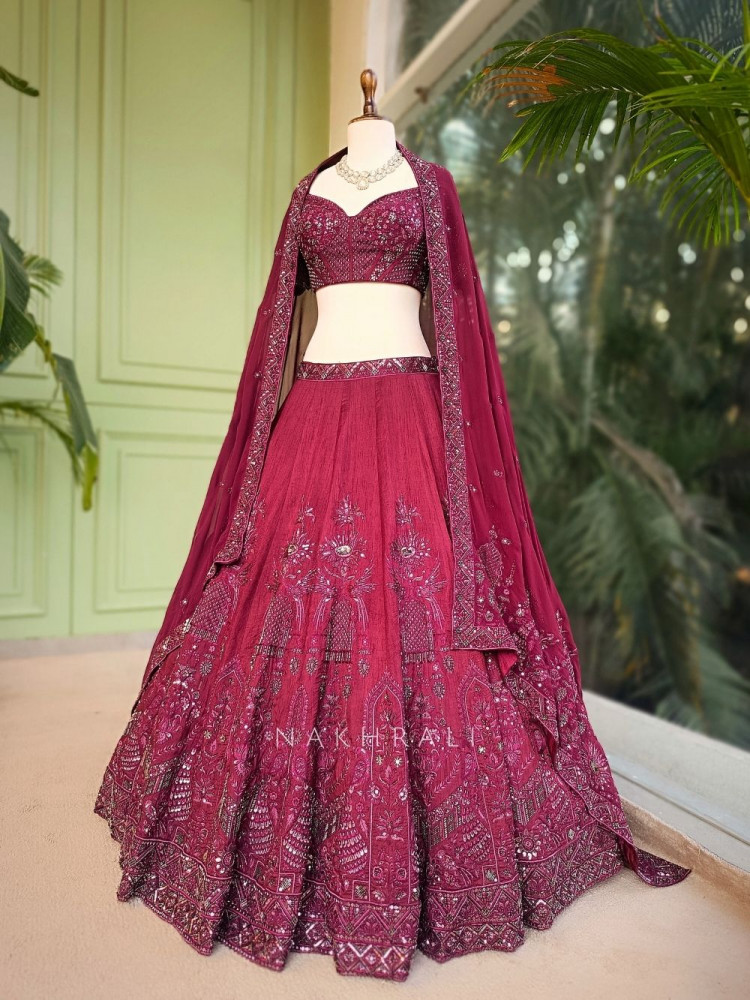 Image of Siyana Maroon Heirloom Narrative Lehenga