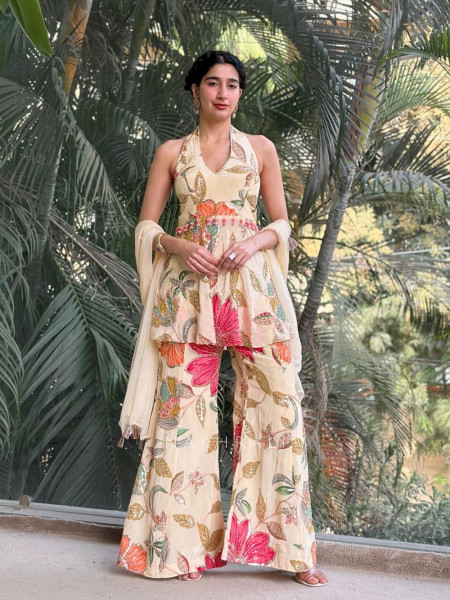 Garden Bloom Cream Indo-Western Peplum Set