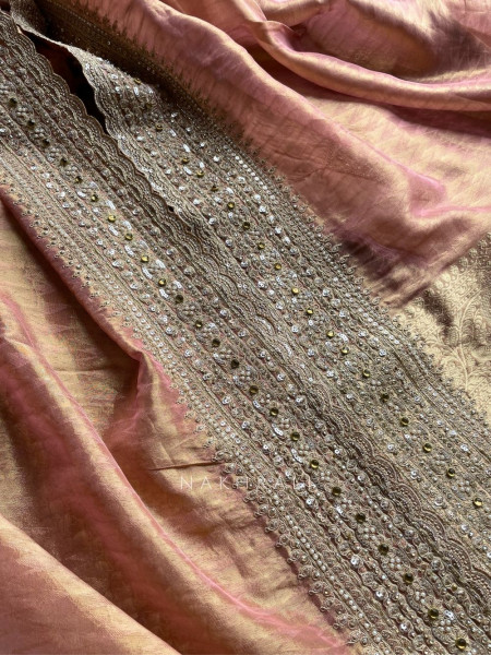 Vega Gloss Peach Embellished Saree with Readymade Blouse