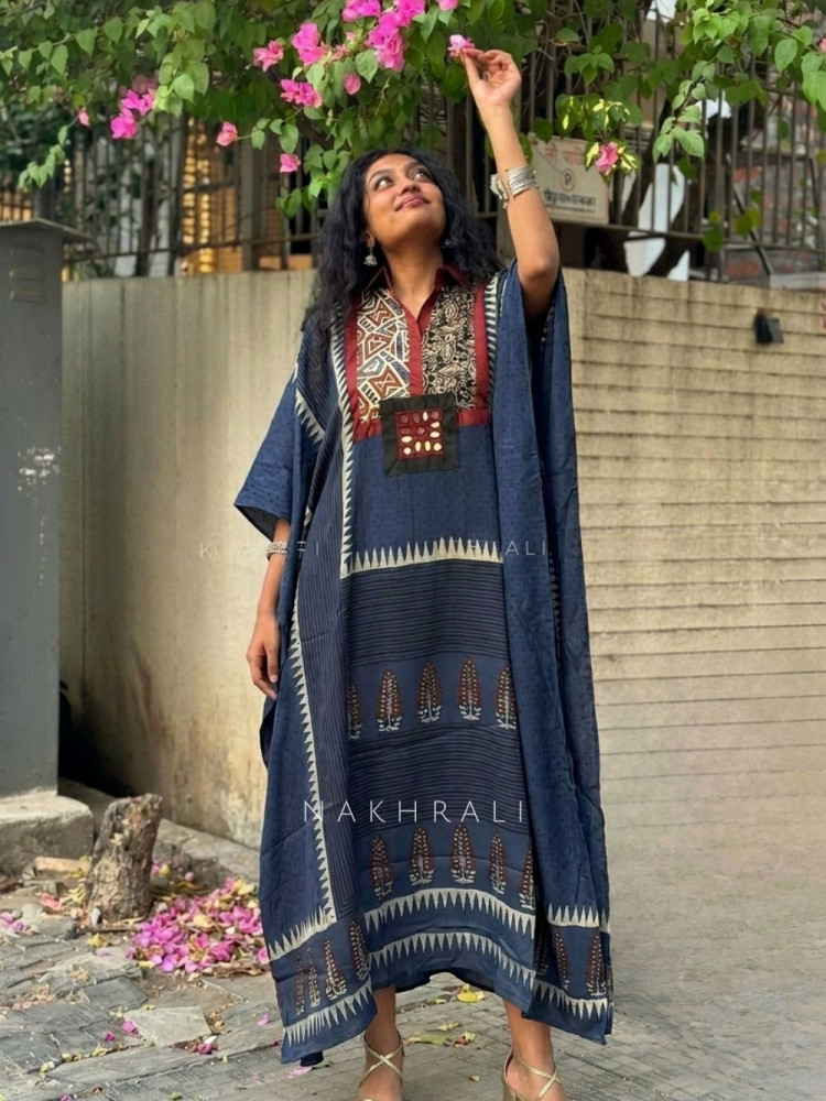 Image of Kavika Blue Printed Kaftan Dress