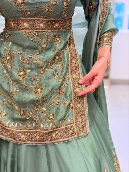 Sage-e-Zardozi Green Lehenga