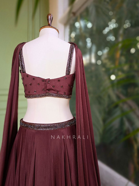 Kaira Brown Indo-Western Lehenga Set with Cut Dana & Sequin Work