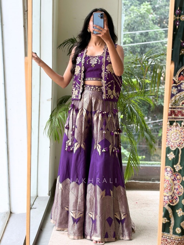 Image of Ziba Kaudi Purple Geometric Shrug Set
