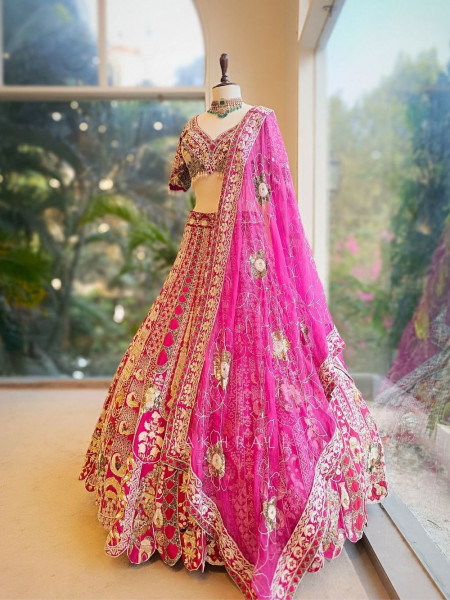 Sarvani Magenta Bridal Lehenga with Sequin Embroidery