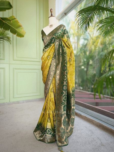 Anokhi Green Zari Weaved Saree with Running Blouse Piece