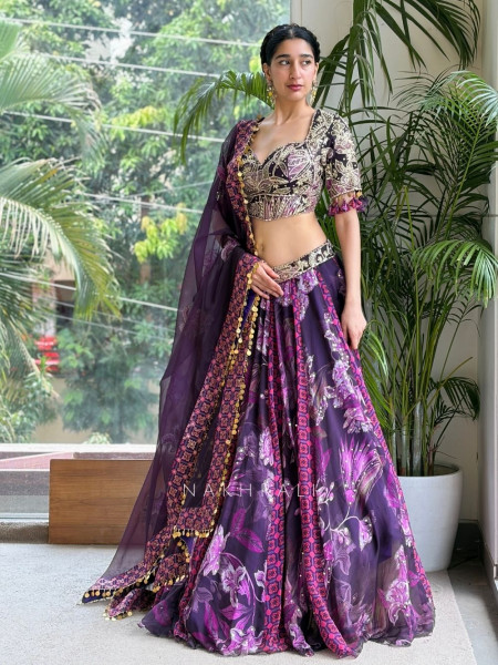 Gulbahar Purple Mirror Work Lehenga Set
