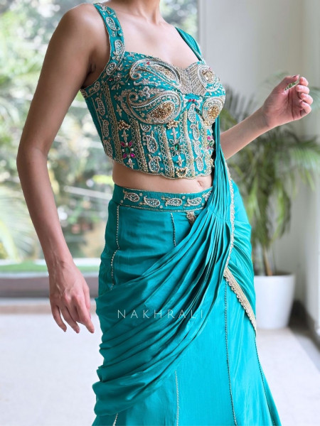 Amethyst Blue Pre-Draped Saree