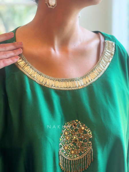 Zivara Green Drape Indo Western Set with Mirror and Sequin Work