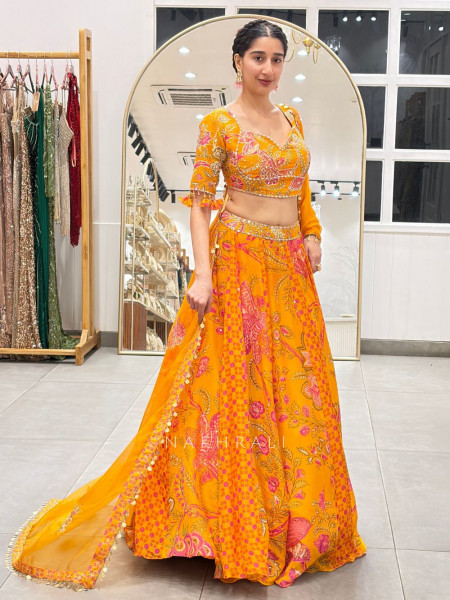 Gulbahar  Mustard Mirror Work Lehenga Set