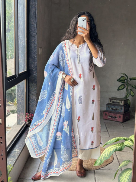 Mira White Suit Set with Floral Print
