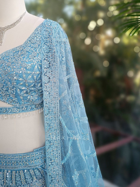 Kireva Firozi Sequin Beaded Bridal Lehenga Set