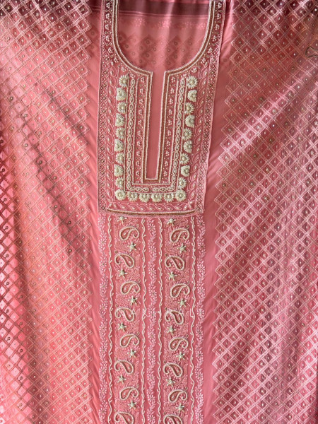Avarna Peach Pearl Beads Embroidered Dress Material