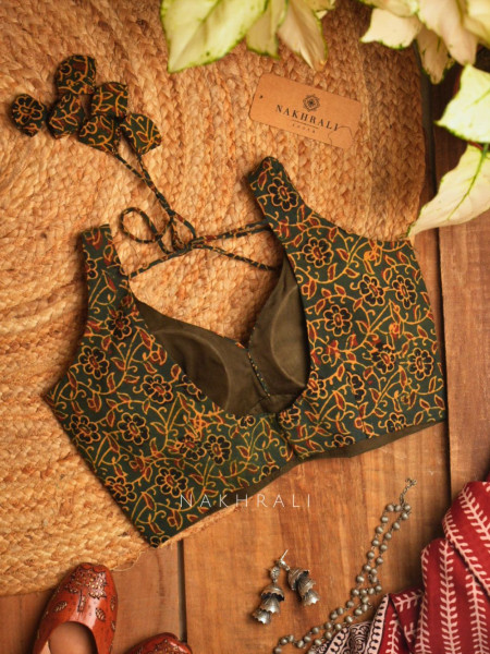 Taal Mehendi Green Cotton Printed Blouse Collection