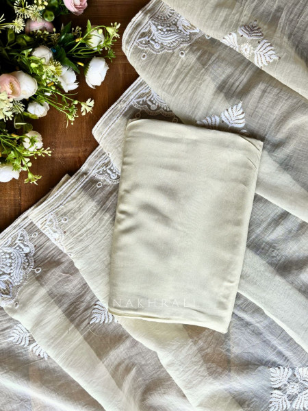 Mridula Cream Dress Material with Hand Cut Dana Detailing