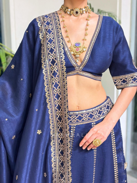 Medallion Blue Art Silk Lehenga Set
