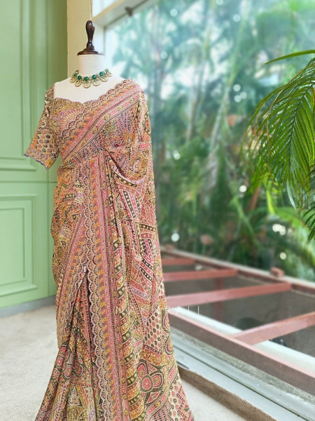 Dharitri Multicolor Printed Saree with Sequin Embroidery