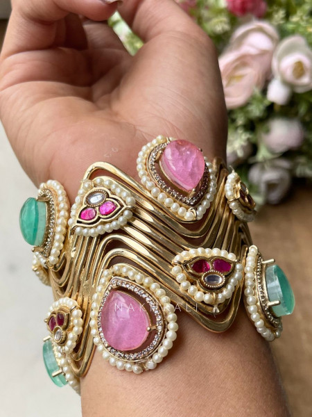 Tarangini Multicolor Hand Cuff With Pearl & Stone Detail