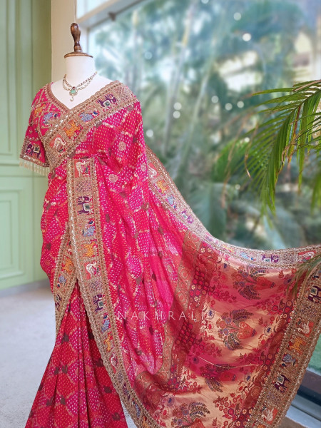 Dastaan Magenta Gaji Silk Saree with Readymade Blouse