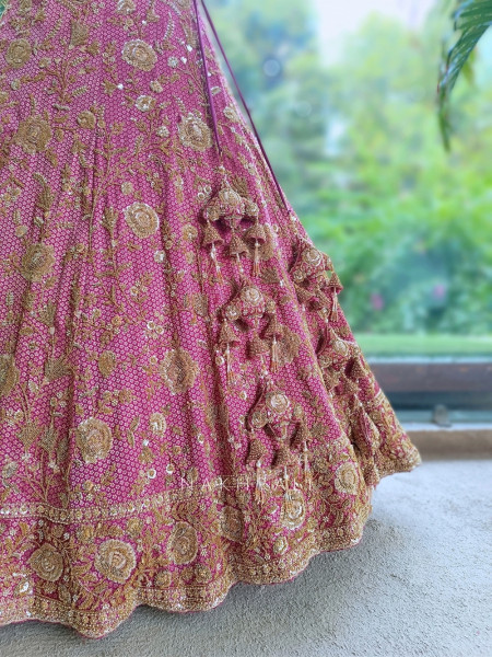 Mist Wine Gajji Silk Lehenga Set