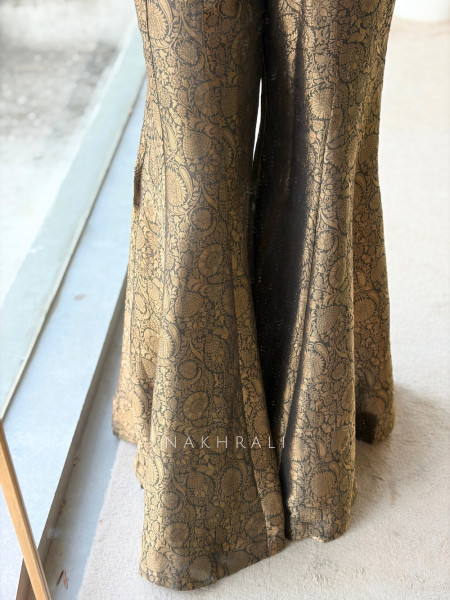 Vesper Black Metallic Brocade Split-Sleeve Indo-western