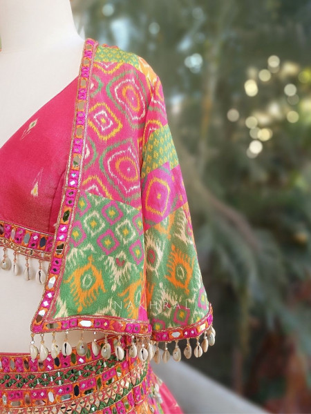 Tarini Multicolor Ikat Lehenga Set with Jacket