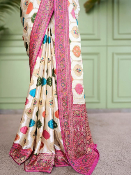 Tarang-Rang Cream Banarasi Silk Saree Patola Zari Weaving