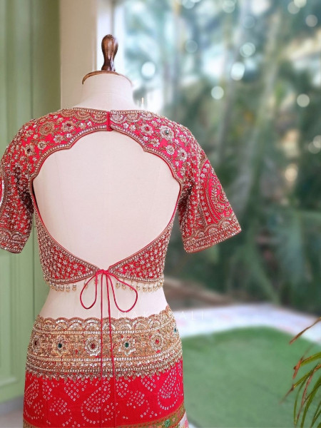 Vasantha Patola Fusion Red Saree with Readymade Blouse