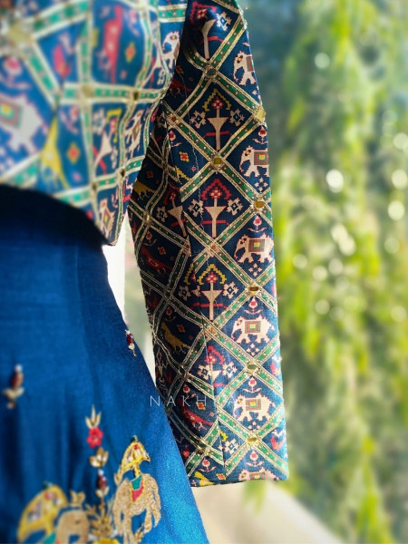 Neelva Blue Anarkali Dress with Printed Jacket