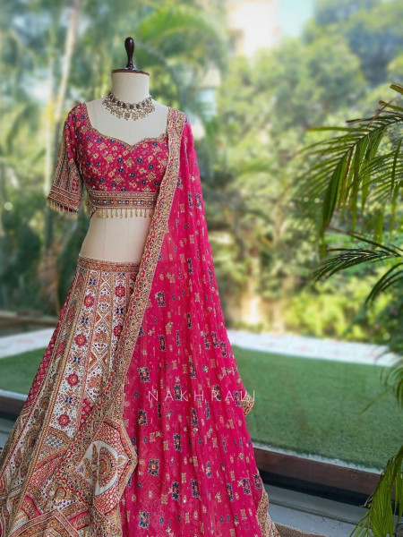 Malika Pink & White Modal Silk & Gaji Silk Lehenga