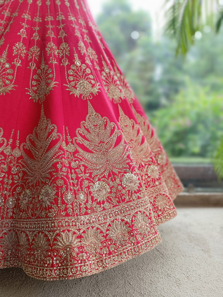 Anvesha Red Bridal Lehenga with Sequin & Zari Detailing