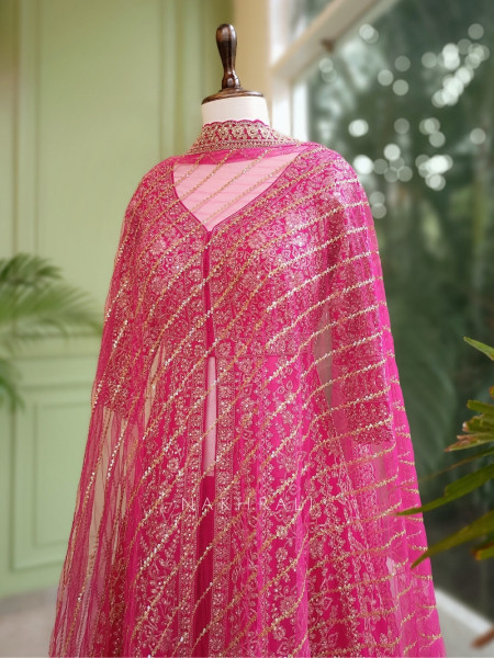 Noorvi Magenta Lehenga with Zari & Mirror Work