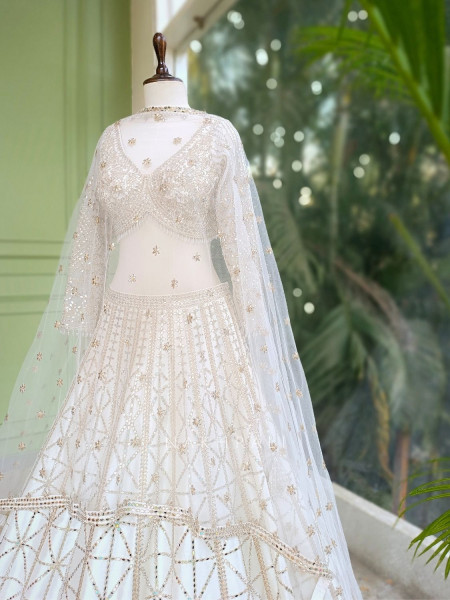 Rihanta White Lehenga with Mirror and Bead Work