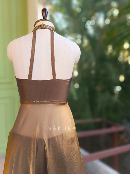 kyara Brown Indo-Western Palazzo Set with Cut Dana Embroidery