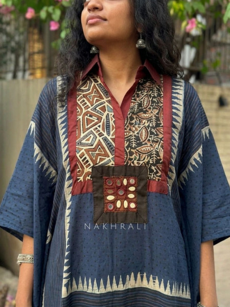 Kavika Blue Printed Kaftan Dress