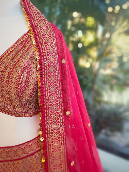Virsa Red Bridal Lehenga with Zari Embroidery