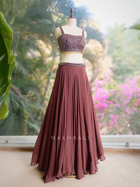 Kaira Brown Indo-Western Lehenga Set with Cut Dana & Sequin Work