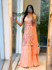 Sunset Pink Palazzo Suit Set With Floral Print &amp; Embroidery