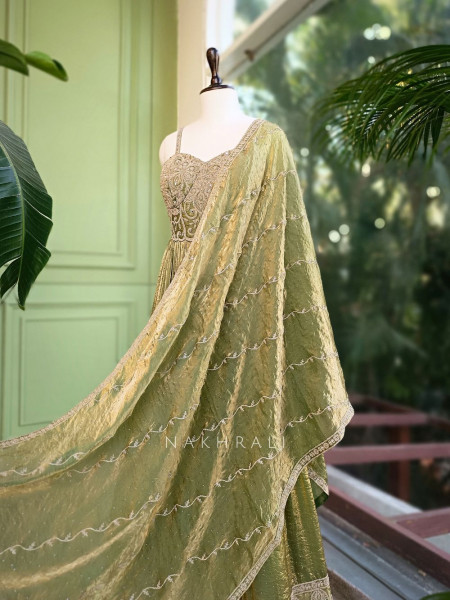 Kashika Green Anarkali Dress with Embroidered Corset Bodice
