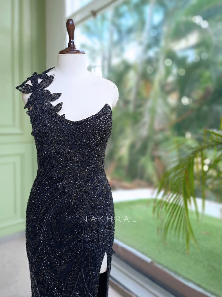 Opal Dawn Black Gown with Stone, Sequin & Cut Dana Work