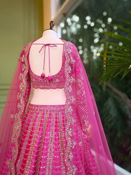Ravya Pink Mirror and Beads Work Lehenga Set