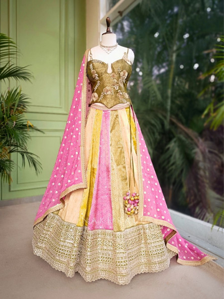 Solara Green Multicolor Lehenga with Zari Stone Work