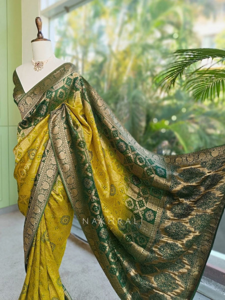 Anokhi Green Zari Weaved Saree with Running Blouse Piece