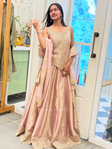 Zehyr Pink Embroidered Indo Western Lehenga Set