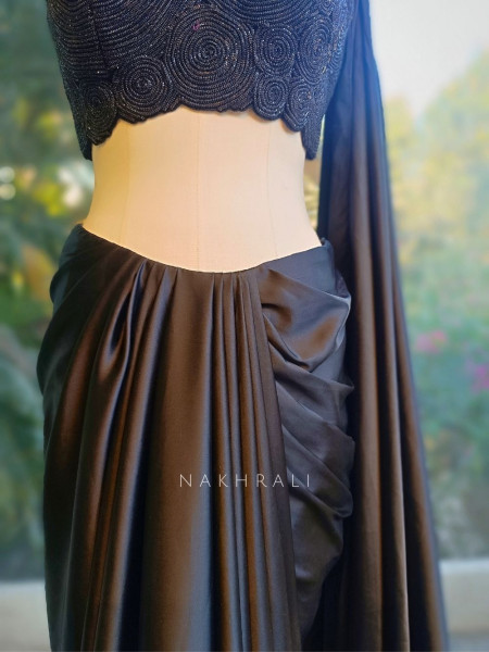 Silent Allure Black Indo-Western Draped Saree Set