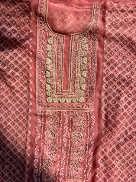 Avarna Peach Pearl Beads Embroidered Dress Material