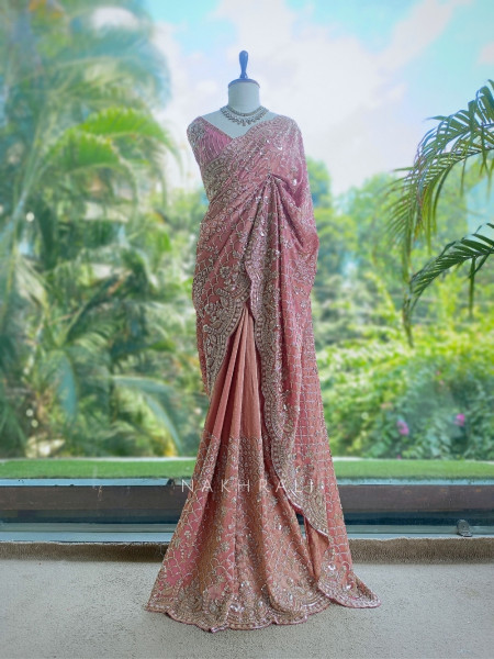 Celestine Pink  Tissue Silk Saree with Running Blouse Piece