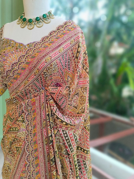 Dharitri Multicolor Printed Saree with Sequin Embroidery